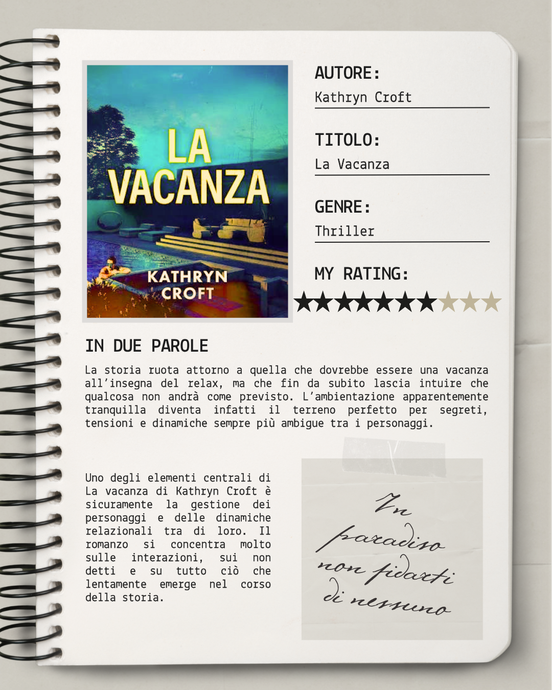 La vacanza di Kathryn Croft: recensione del thriller psicologico (anche in audiolibro)