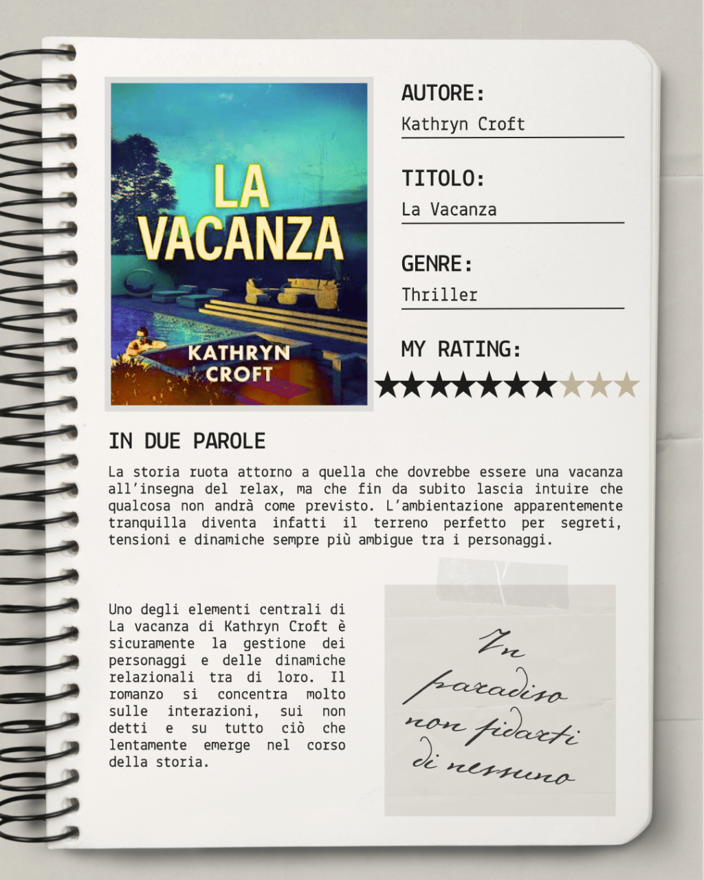 La vacanza di Kathryn Croft: recensione del thriller psicologico (anche in&nbsp;audiolibro)